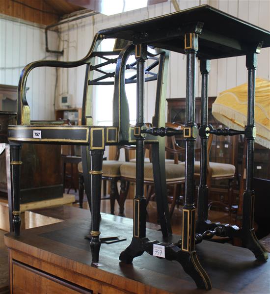 Ebonised table & chair